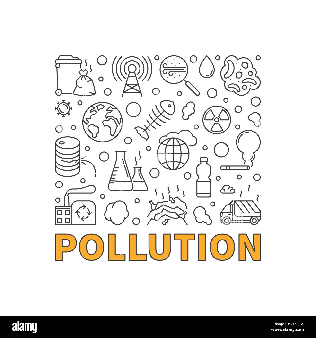 Pollution outline banner - vector Environmental Pollution concept linear illustration Stock Vector