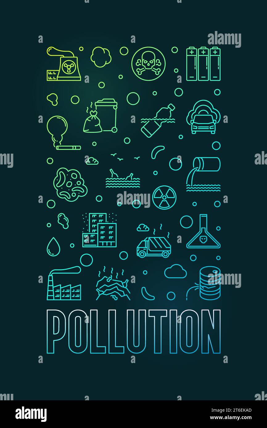 Stop Pollution outline vertical creative Frame or Background. Vector Environment Contamination illustration Stock Vector