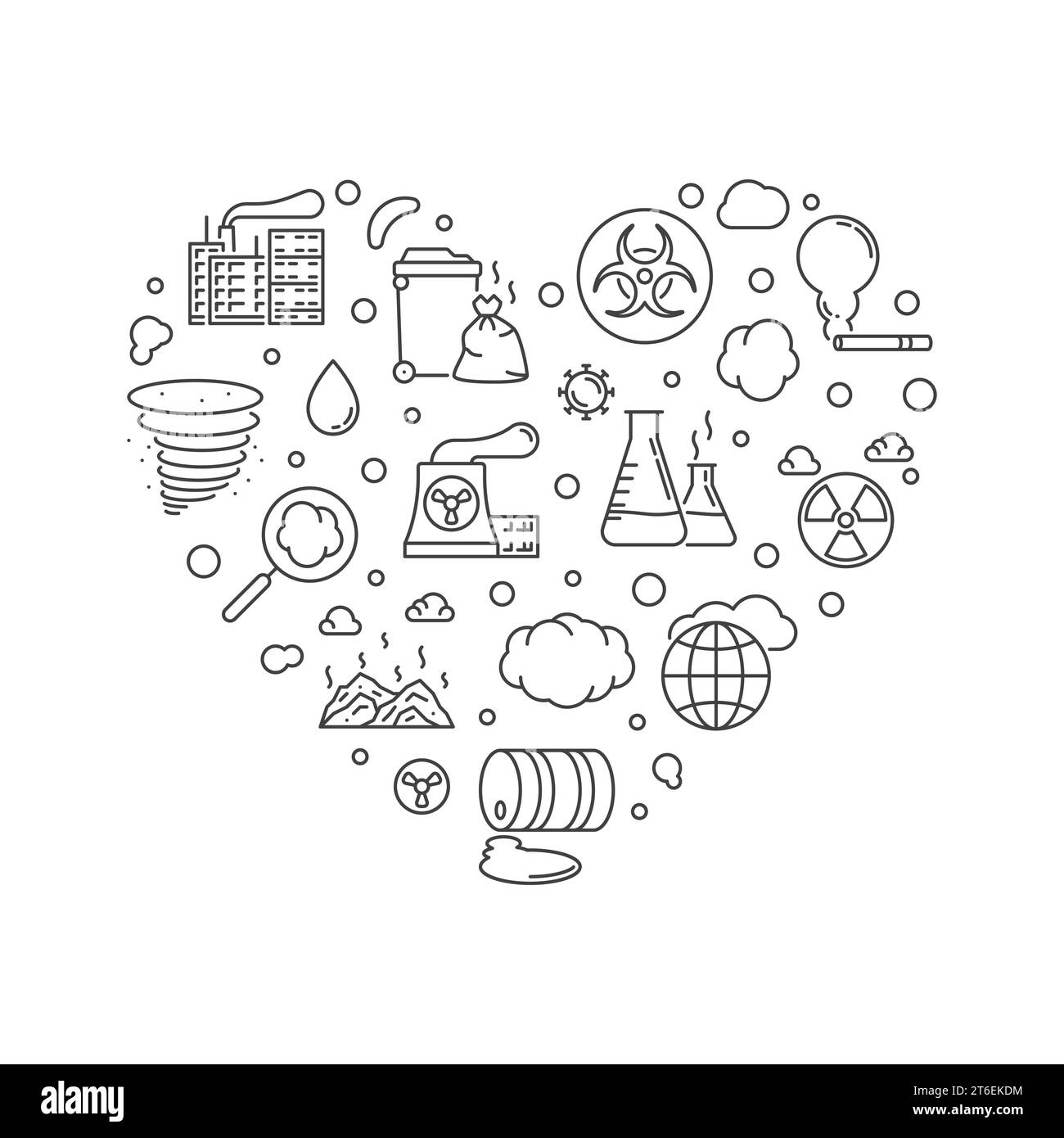 Pollution outline heart shaped vector illustration. Polluted Environment concept banner with white background Stock Vector