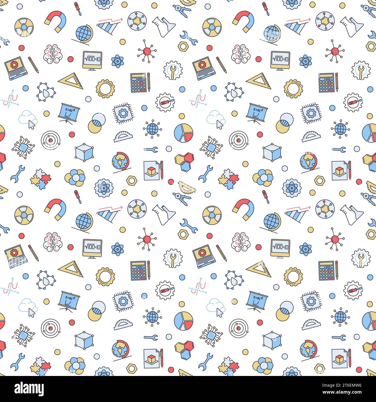 STEM - Science, Technology, Engineering and Math vector concept colored seamless pattern Stock Vector