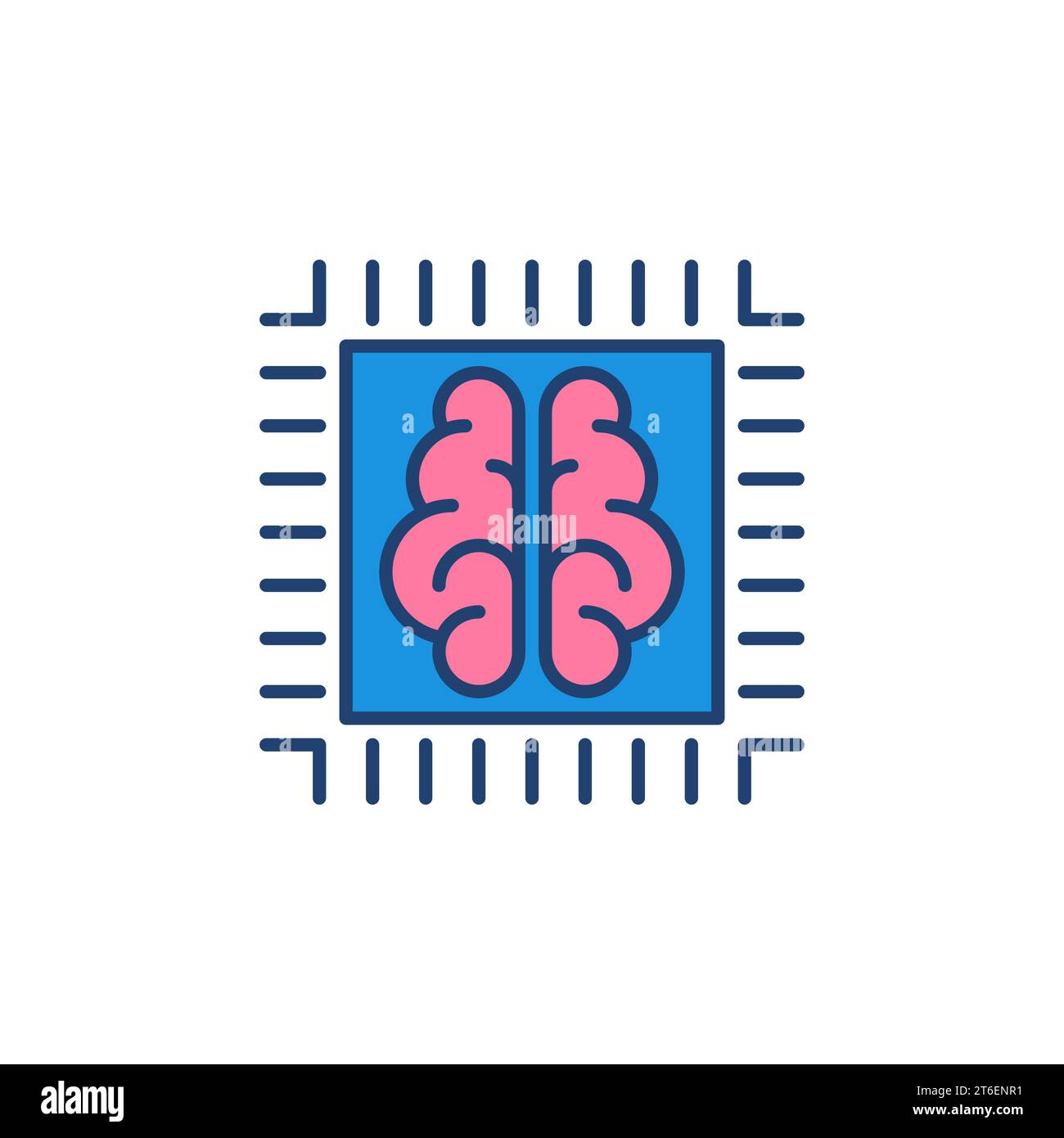 AI Processor or Chip with Brain colored icon - Artificial Intelligence Cyberbrain vector concept sign Stock Vector