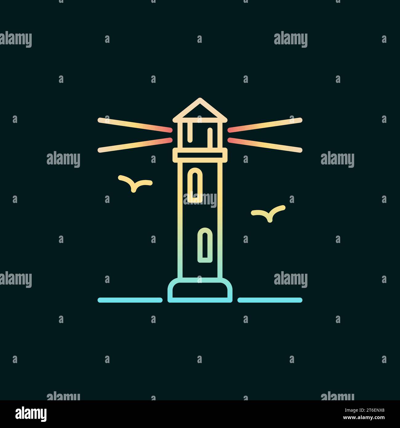 Lighthouse and Seagulls vector linear concept colorful icon or logo element on dark background Stock Vector