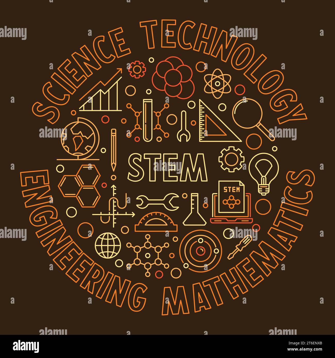 STEM Science, Technology, Engineering, Mathematics creative vector round modern banner or illustration Stock Vector