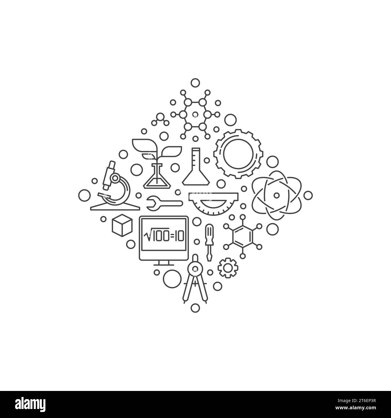 STEM - Science, Technology, Engineering and Mathematics diamond-shaped creative banner - vector simple linear illustration Stock Vector