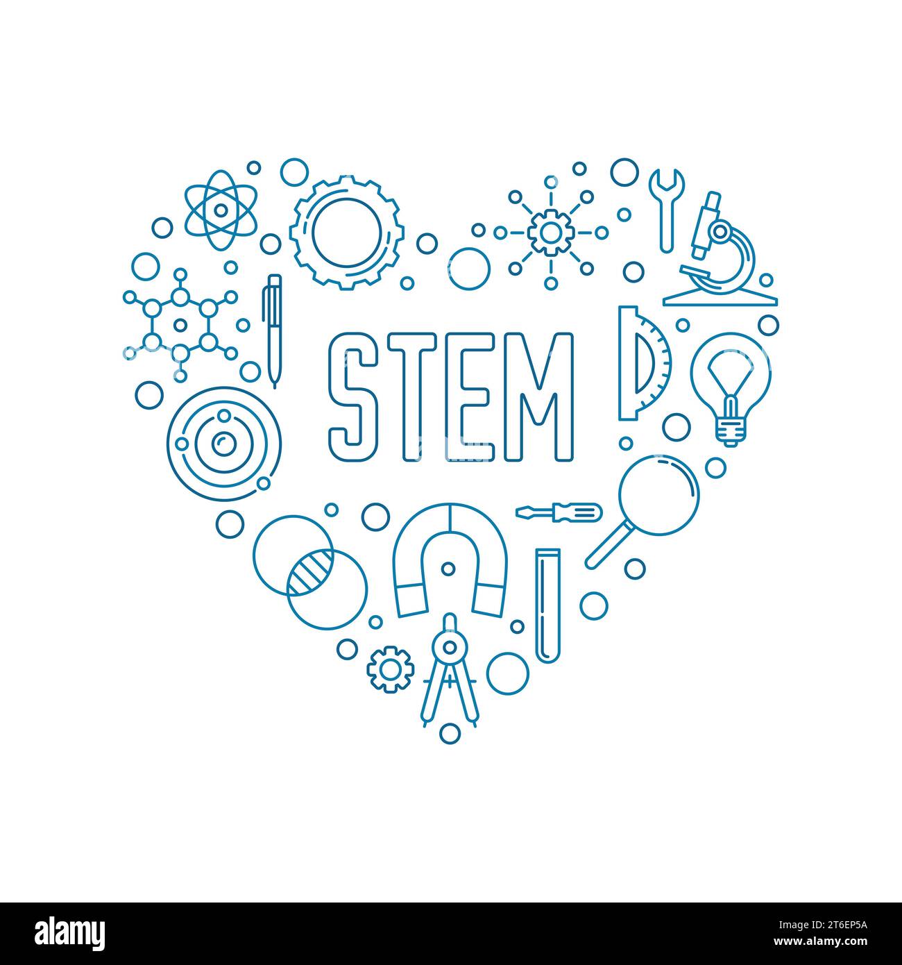 STEM Heart-Shaped concept vector illustration. Science, Technology, Engineering and Mathematics Banner Stock Vector