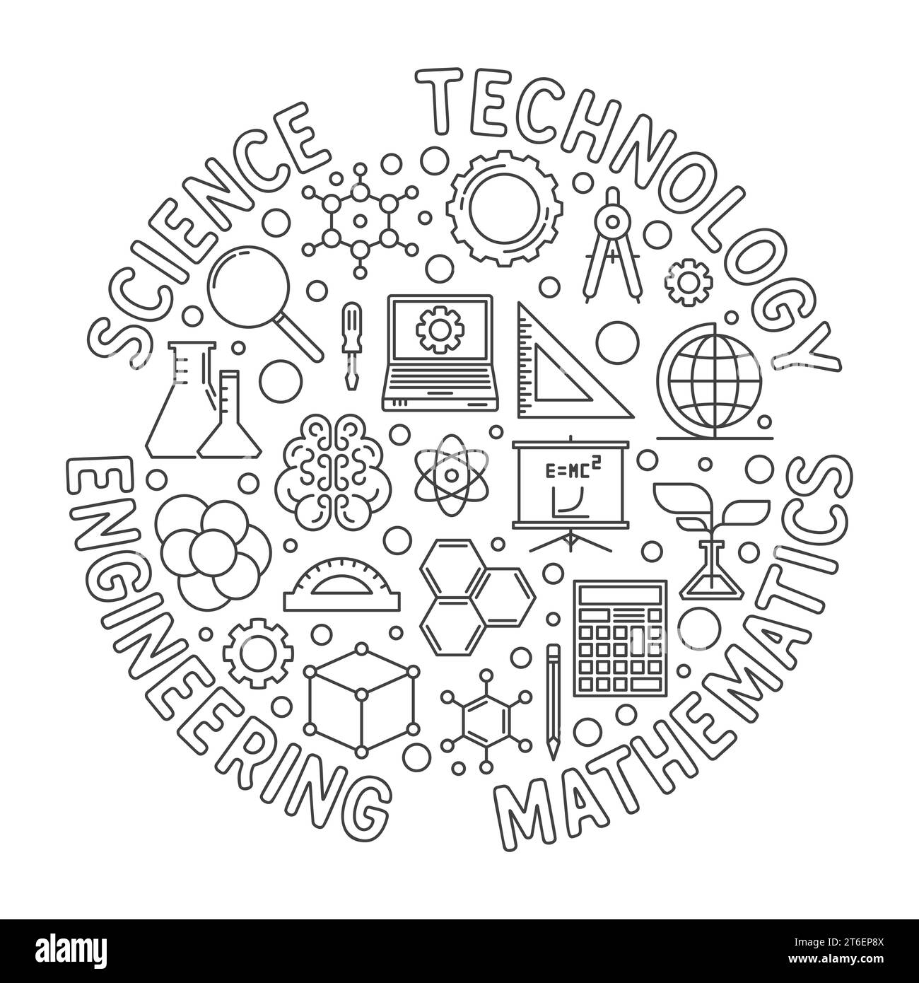 Science, Technology, Engineering, Mathematics round vector banner. STEM Education concept minimal illustration Stock Vector