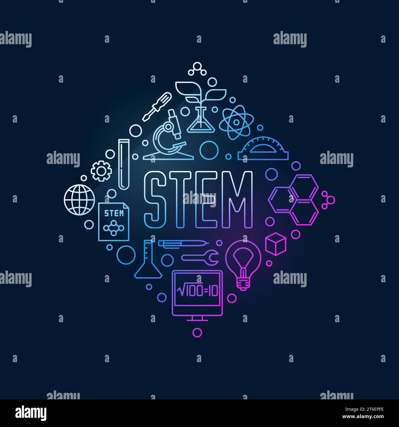 STEM - Science, Technology, Engineering and Mathematics Education concept Diamond-Shaped colored banner. Vector modern outline illustration Stock Vector