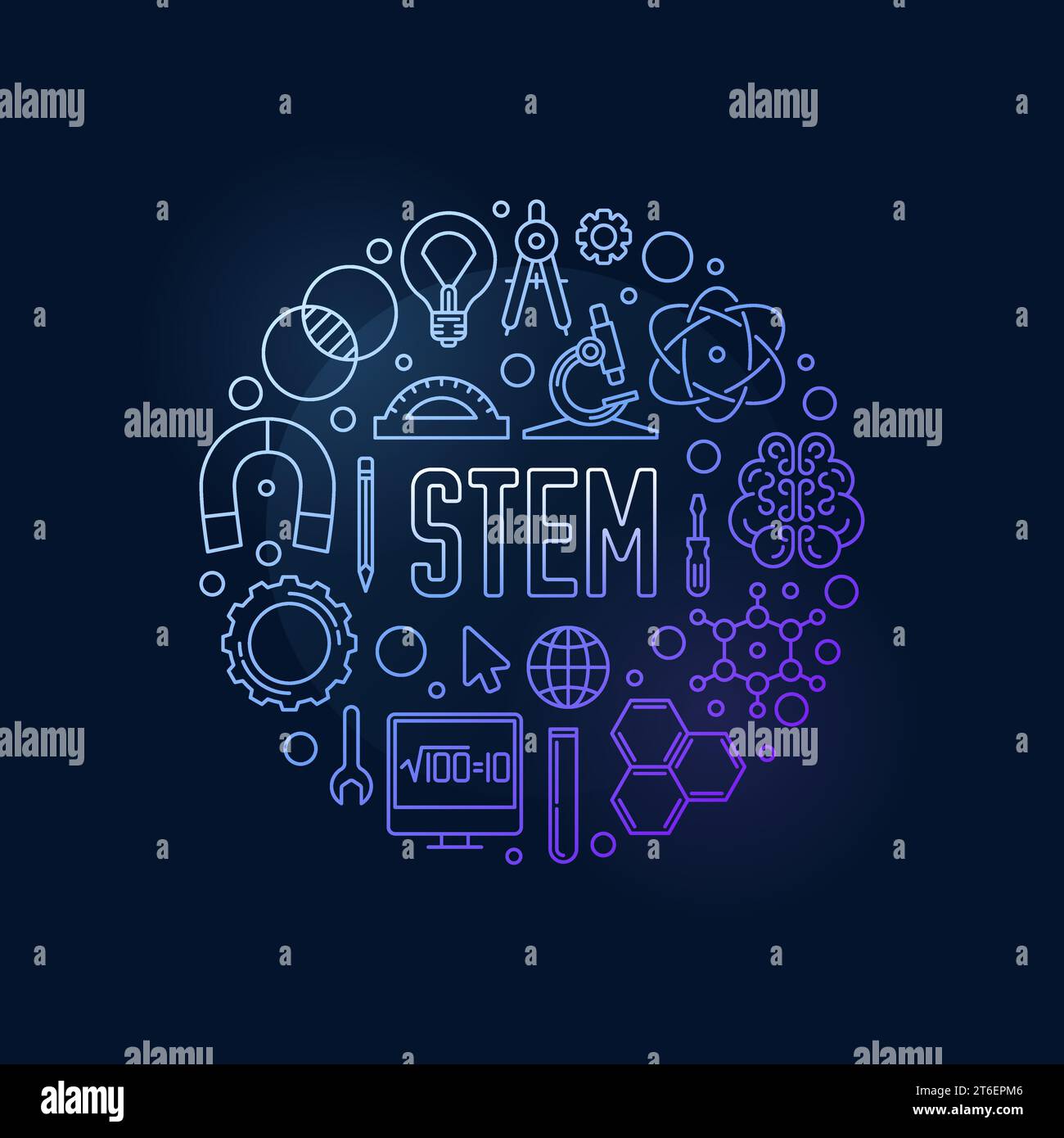 STEM - Science, Technology, Engineering and Mathematics vector round creative colored outline banner or illustration Stock Vector