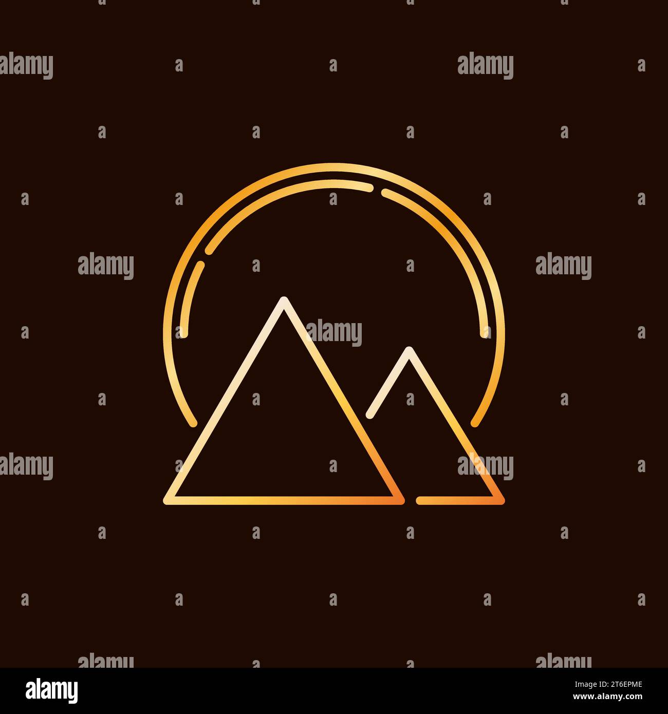 Big Sun and Pyramids in Egypt vector concept thin line colorful icon on