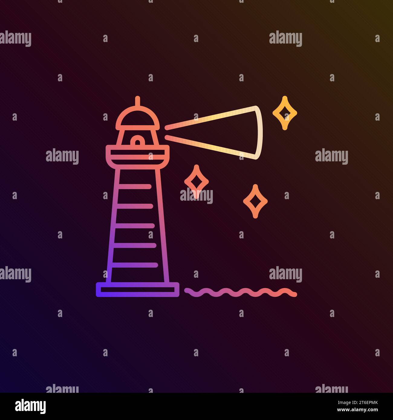 Lighthouse at the Night vector concept colorful line icon or logo ...