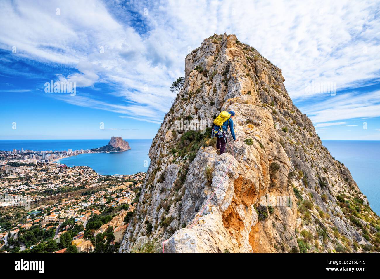 Rock climbing on a ridge in Calp, Alicante, Spain Stock Photo
