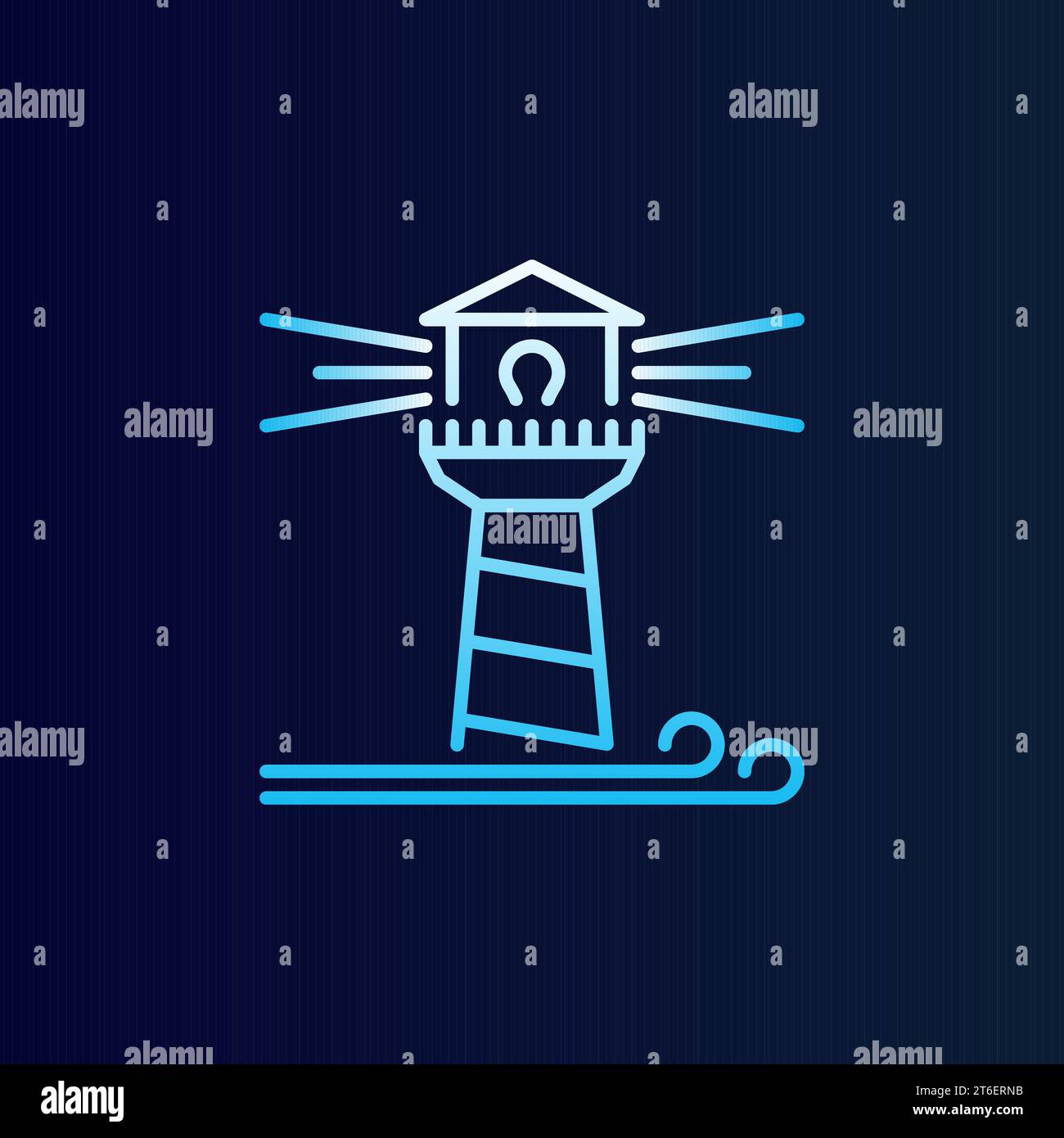 Lighthouse with Waves vector outline concept blue icon or logo element ...