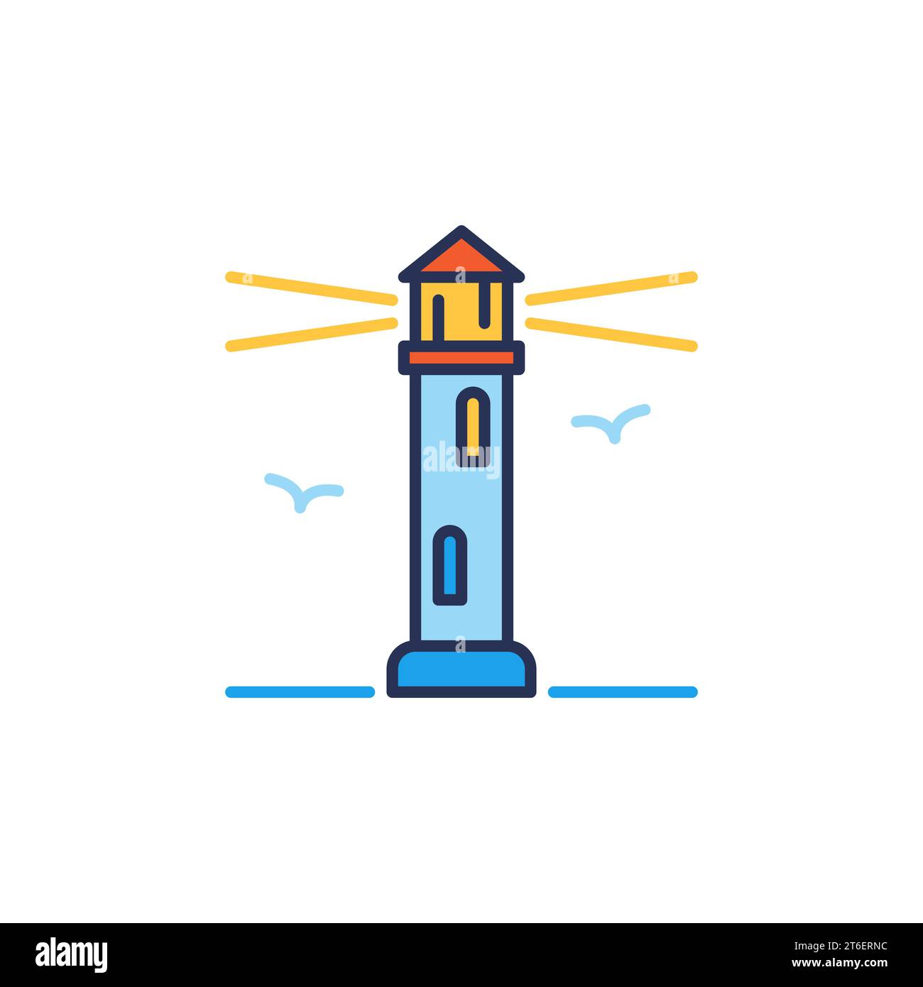 Lighthouse with Seagulls vector concept simple colored icon or design element Stock Vector
