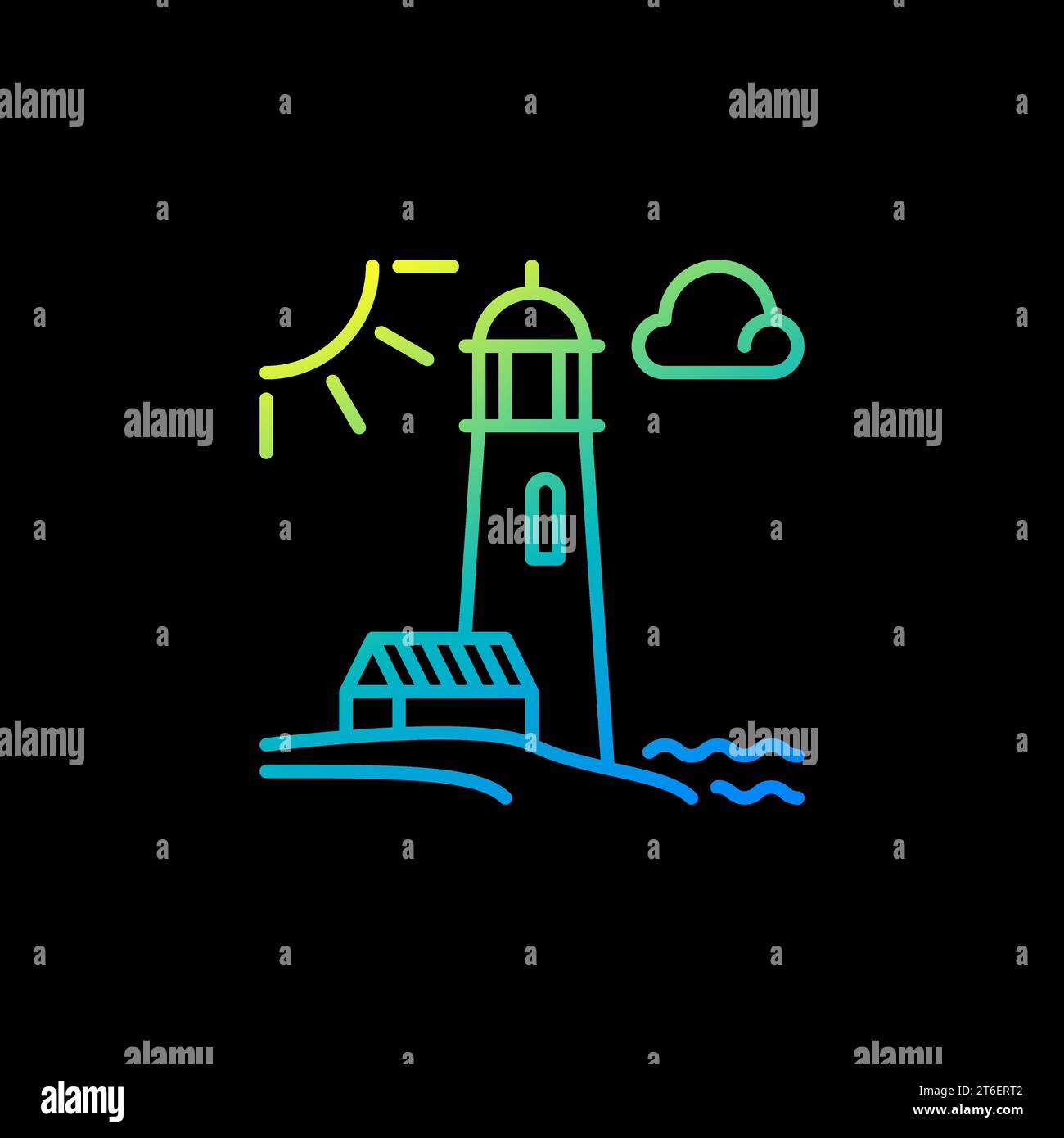 Lighthouse on the Coast with Sun vector concept colorful linear icon or ...