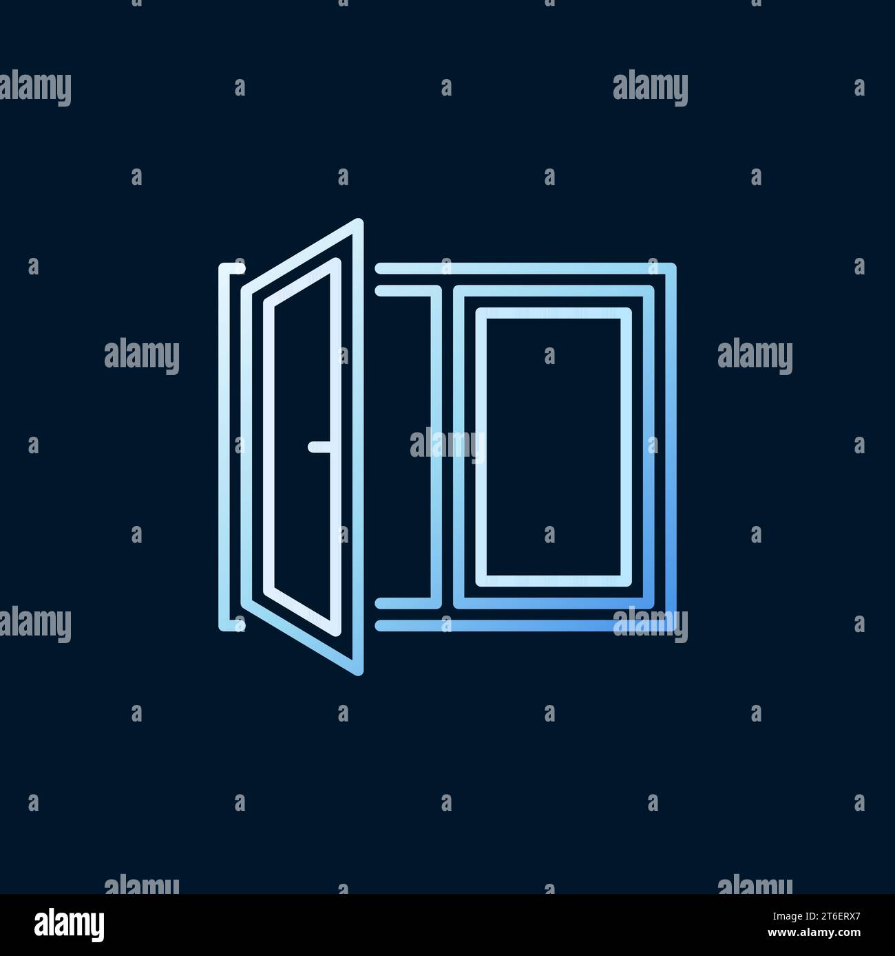 Open Window linear vector concept blue icon or logo element on dark background Stock Vector