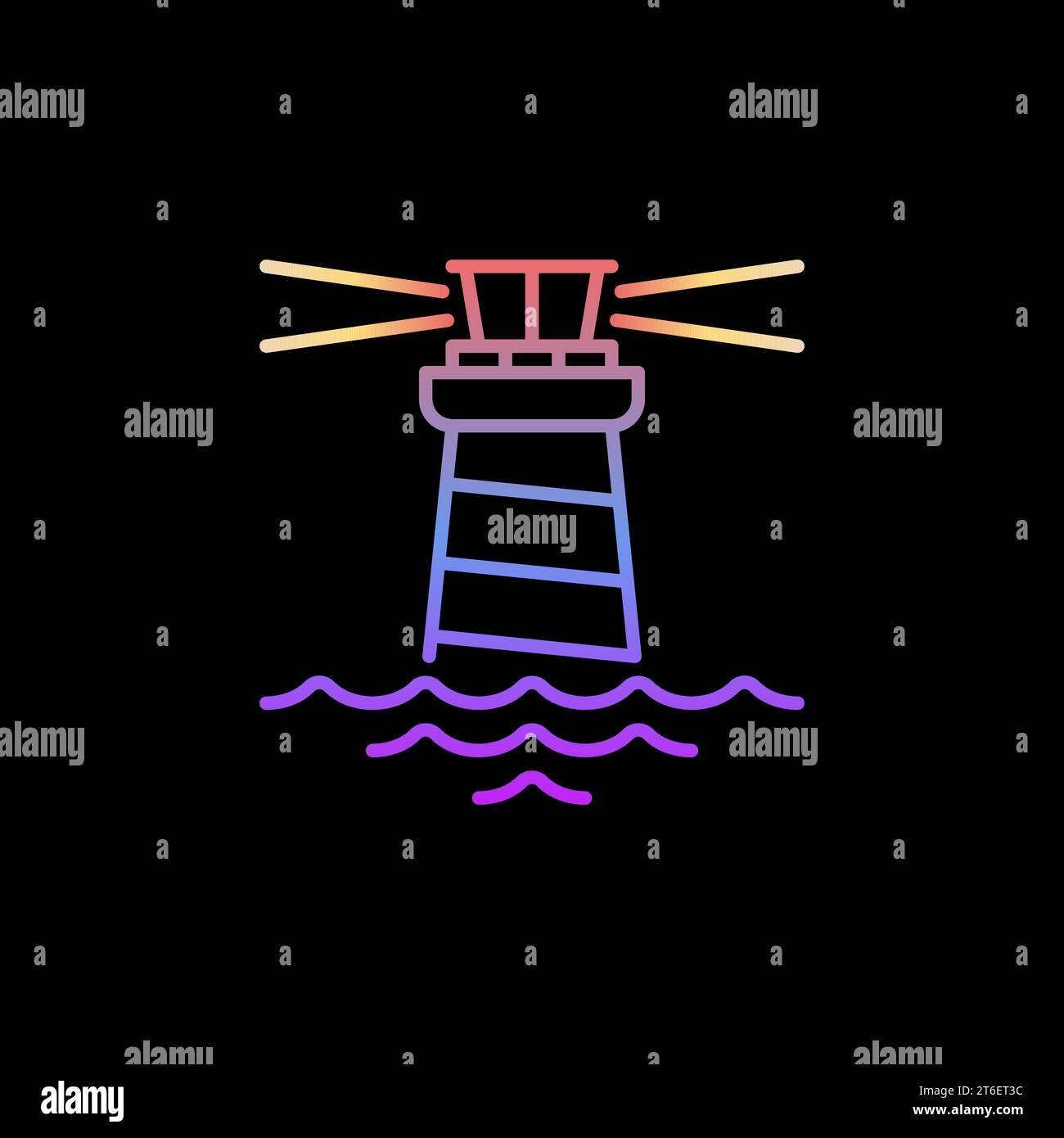 Lighthouse with Waves vector linear concept colorful icon or logo element on dark background Stock Vector
