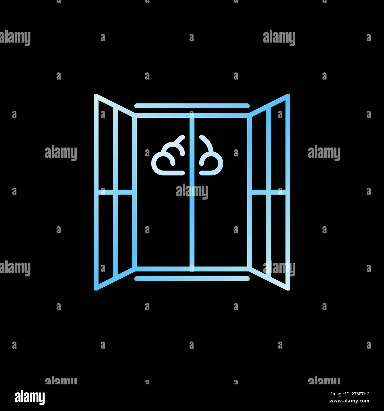 Opened Window with Cloud vector concept blue modern icon in thin line style on dark background Stock Vector