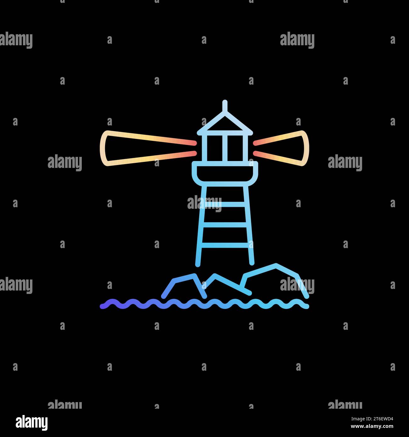 Lighthouse on Cliff vector concept colorful outline icon on dark background Stock Vector