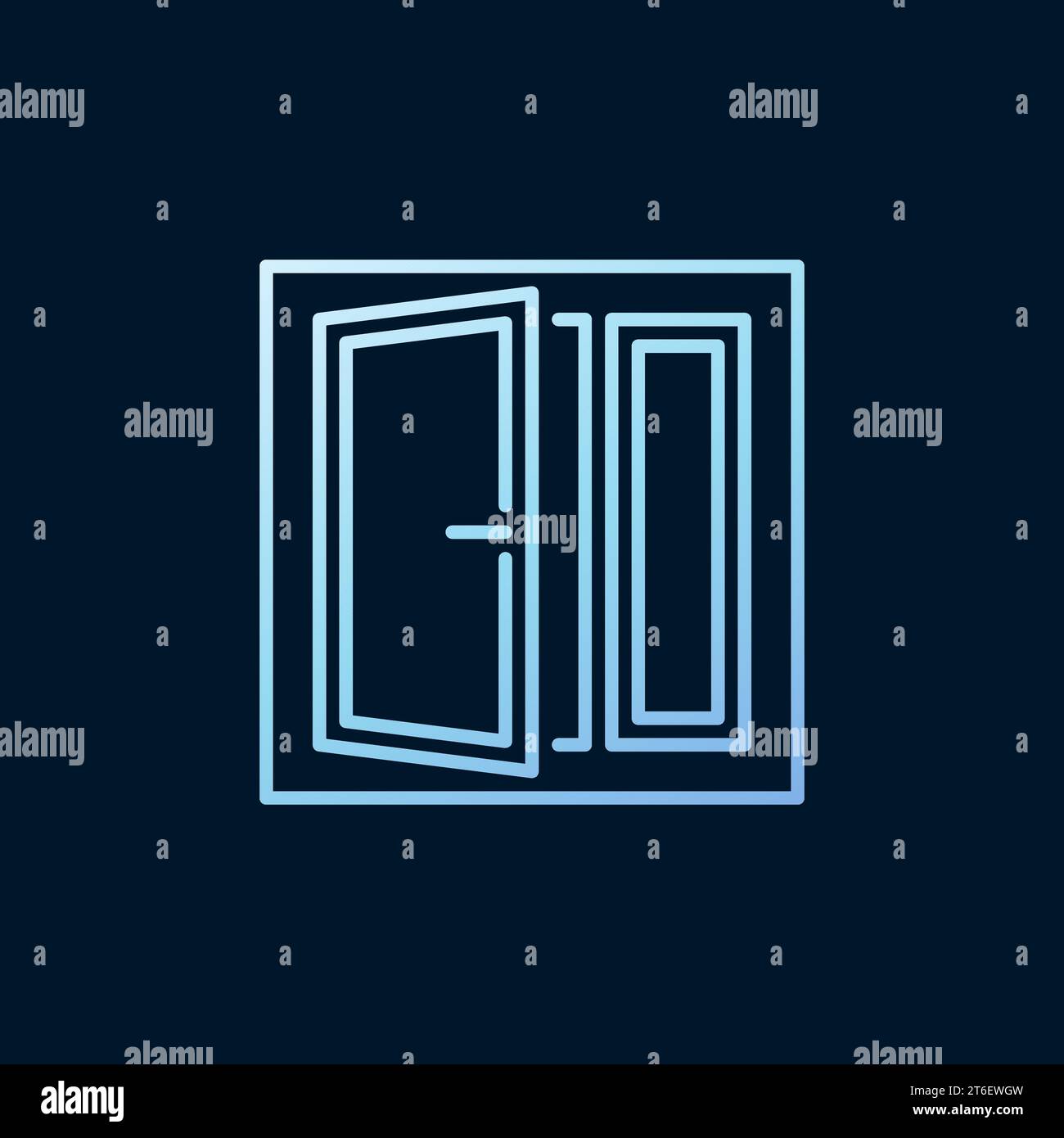 Opened Window linear vector concept colorful blue icon or logo element on dark background Stock Vector