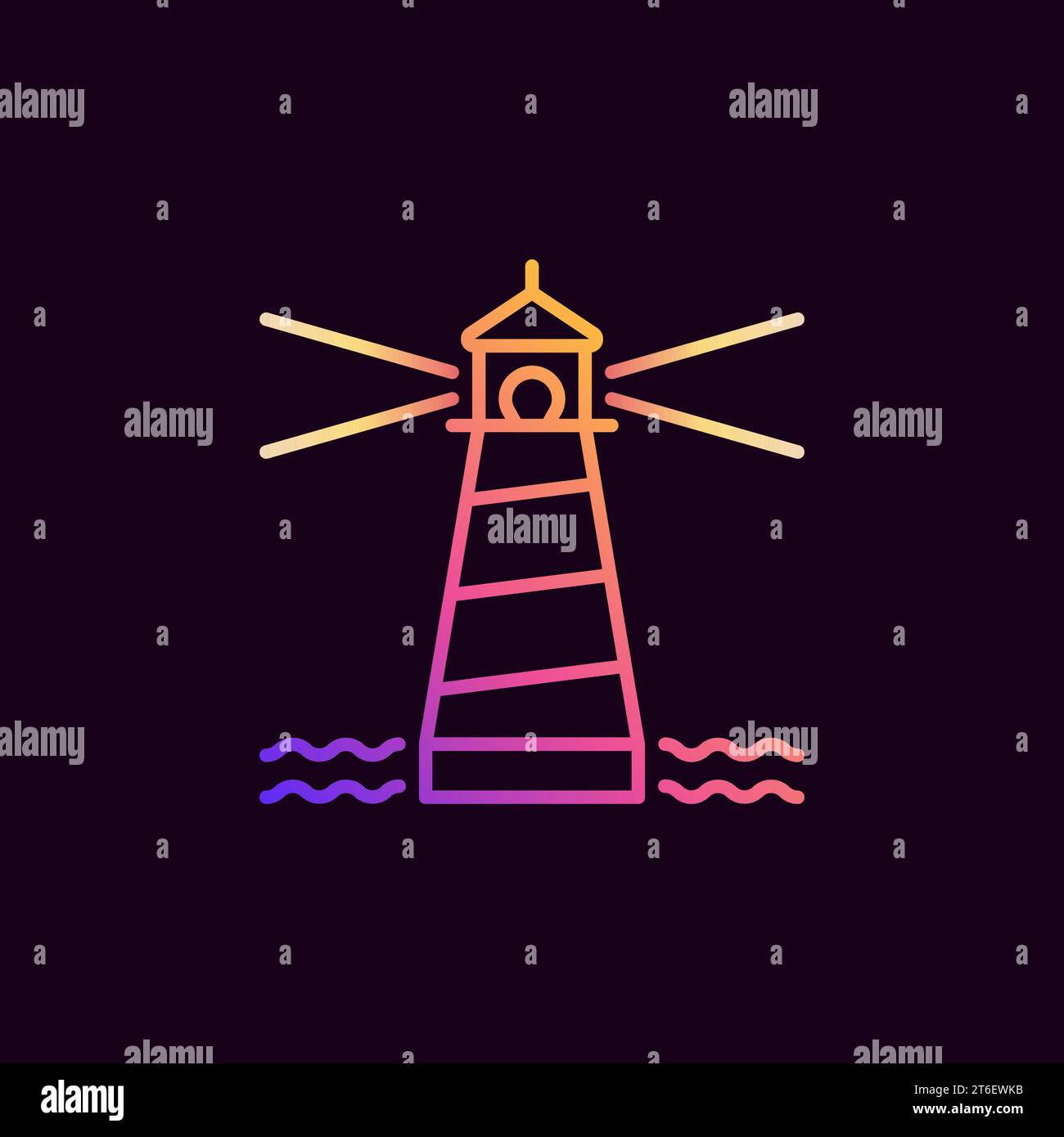 Waves with Lighthouse vector concept colorful icon or logo element on dark background Stock Vector