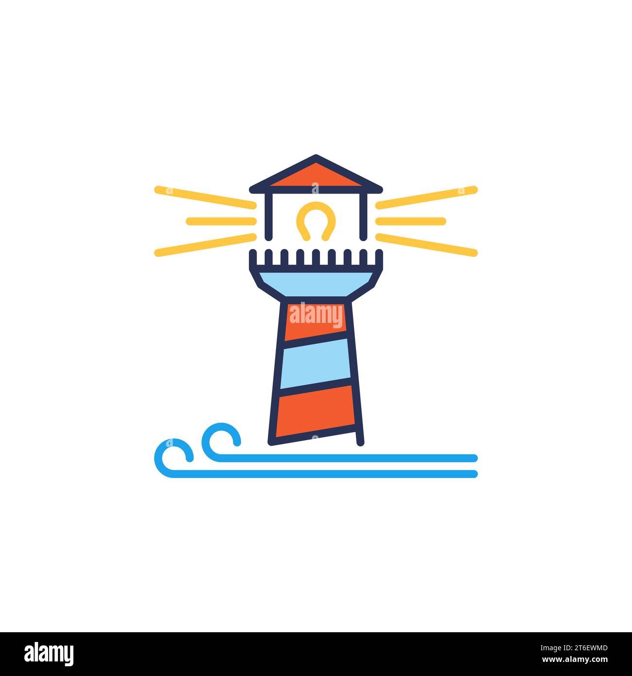Ocean waves and Lighthouse vector concept colored icon or design ...
