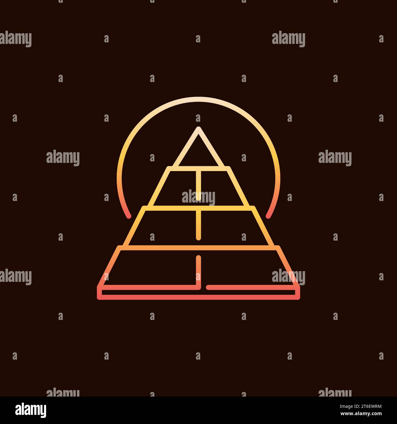 Pyramid and Egyptian Sun vector concept thin line colorful icon on dark ...