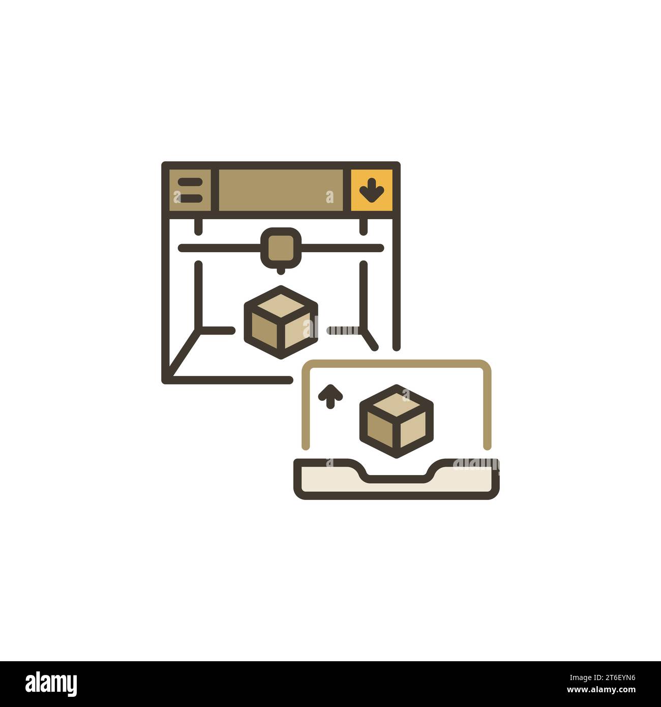 3D printer and Laptop vector concept colored icon or symbol Stock Vector