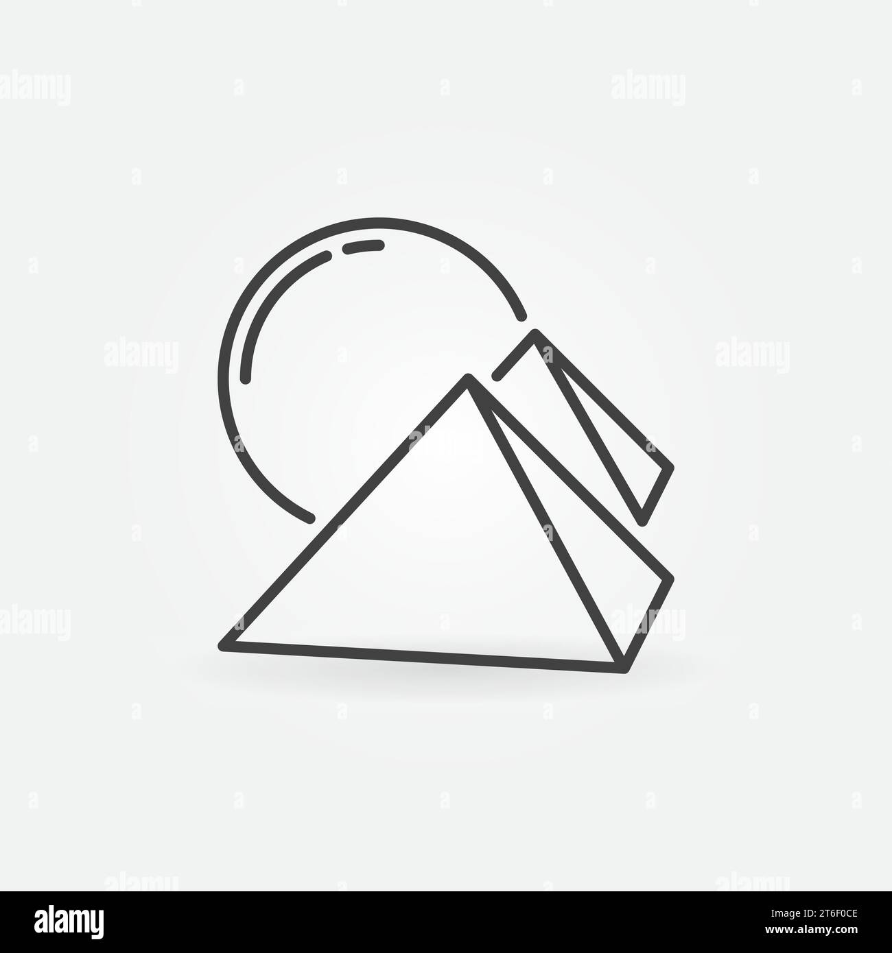 Pyramids in Egypt and Big Sun vector concept icon or sign in outline