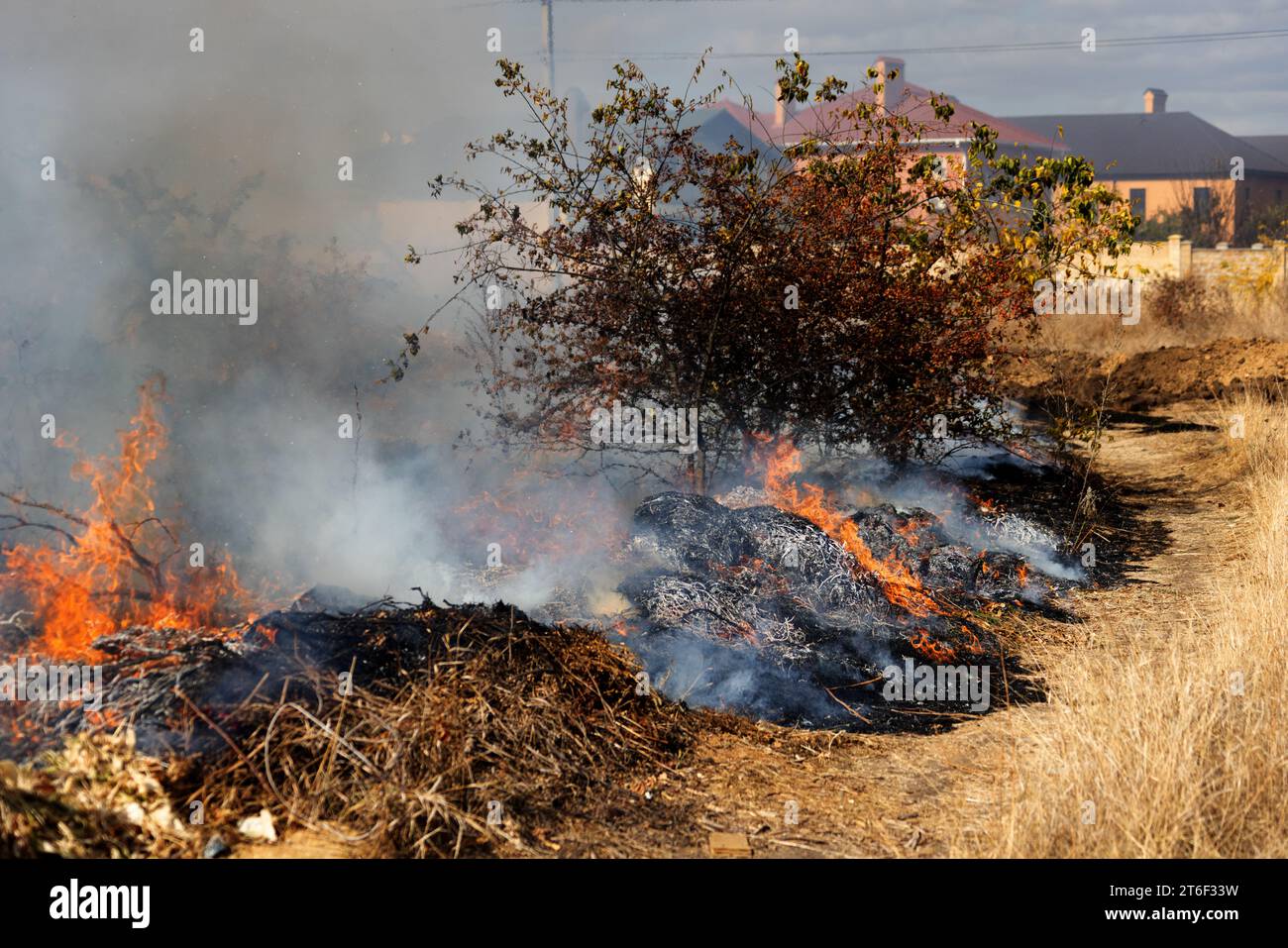 steppe fires during severe drought completely destroy fields. Disaster ...