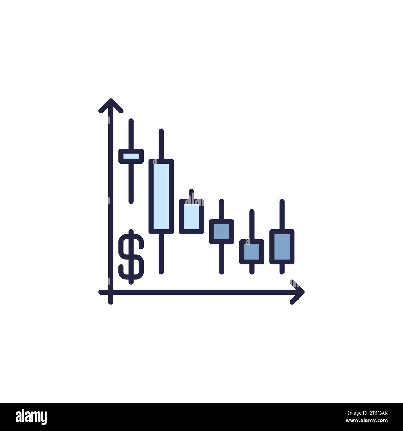 Dollar Inflation on Falling Candlestick Chart vector concept colored icon or sign Stock Vector