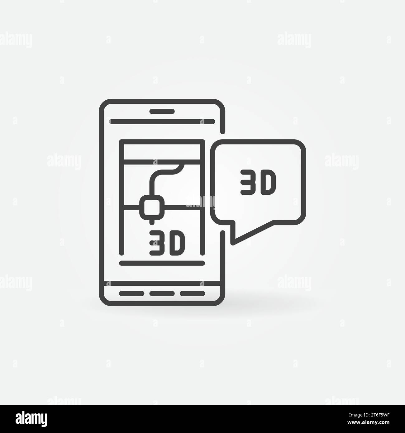 3D Printing via Smartphone device vector thin line concept icon or symbol Stock Vector