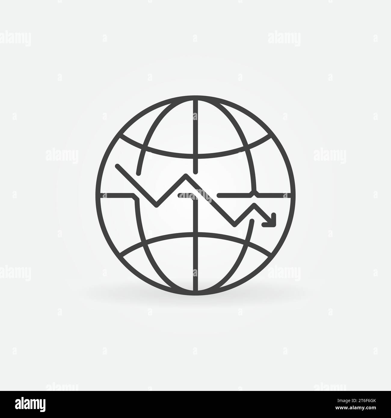Globe with Falling Arrow vector World Financial Crisis concept linear