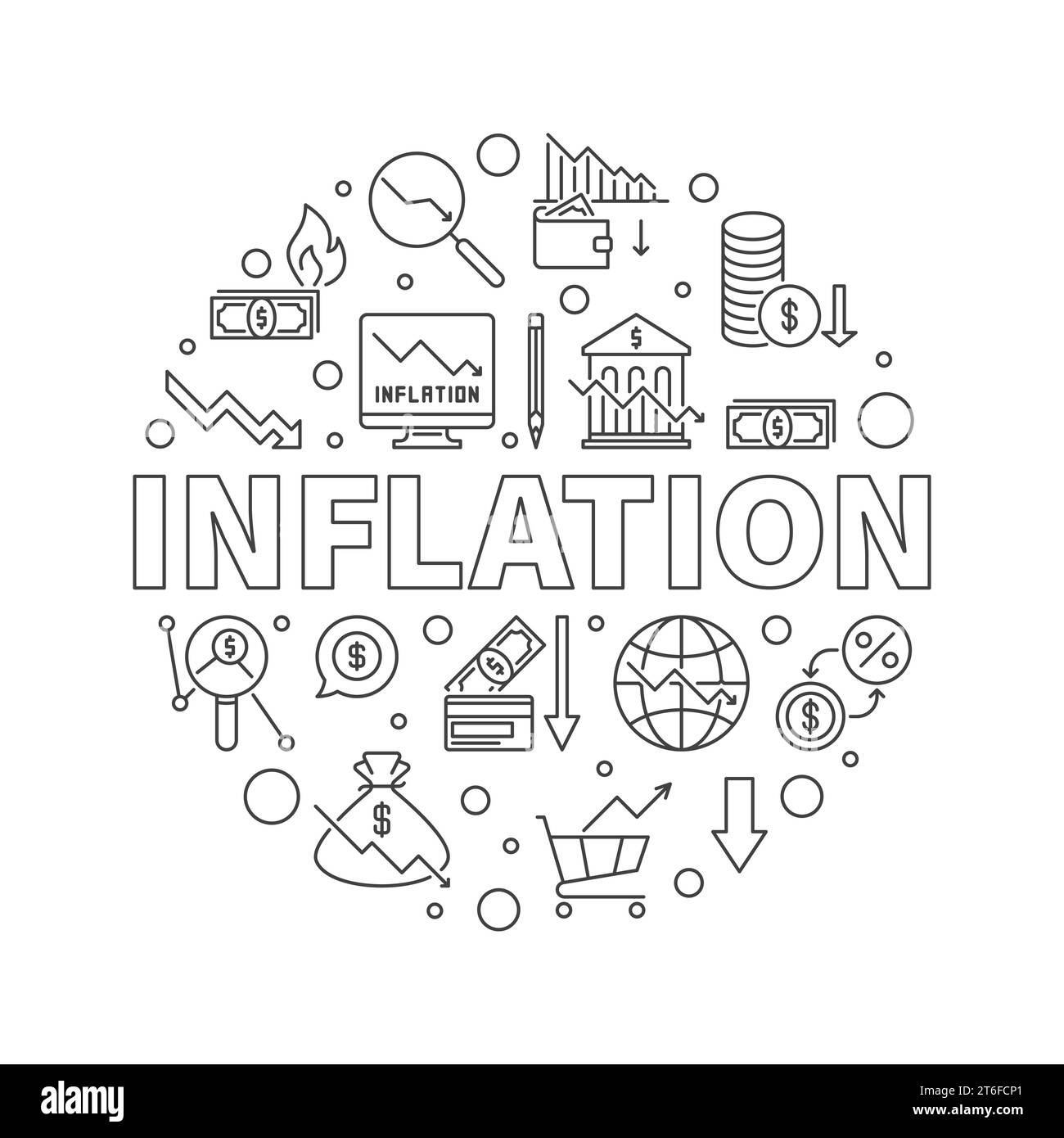 Inflation vector round minimal banner Hyperinflation concept thin