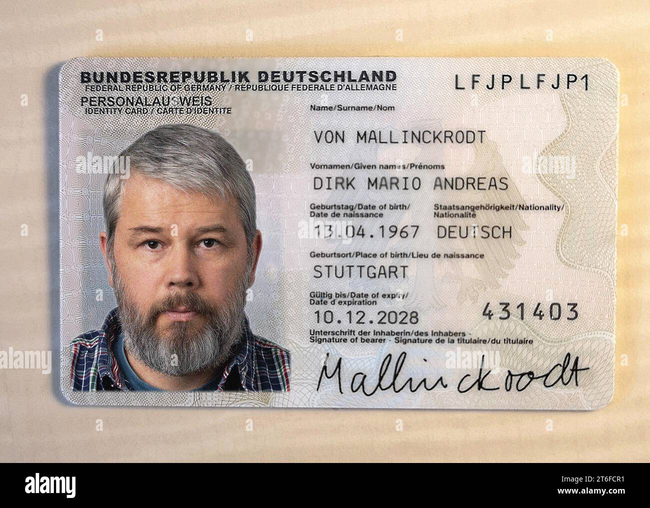 Identity card bearded man 56 years old, identity card number has been