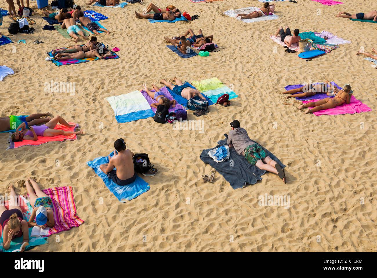 Crowded beach with people in August, San Sebastian, Donostia, Basque Country, Northern Spain, Spain Stock Photo