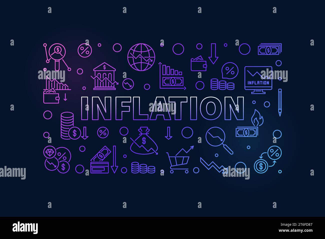 Inflation horizontal thin line colorful banner - Financial Crisis concept vector modern illustration Stock Vector