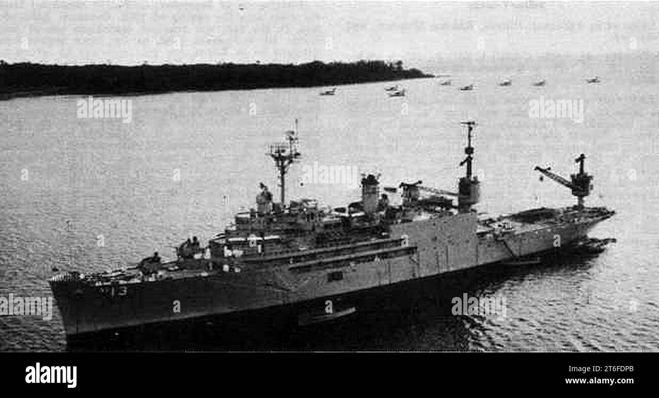 USS Salisbury Sound (AV-13) at anchor in Subic Bay, Philippines, in ...