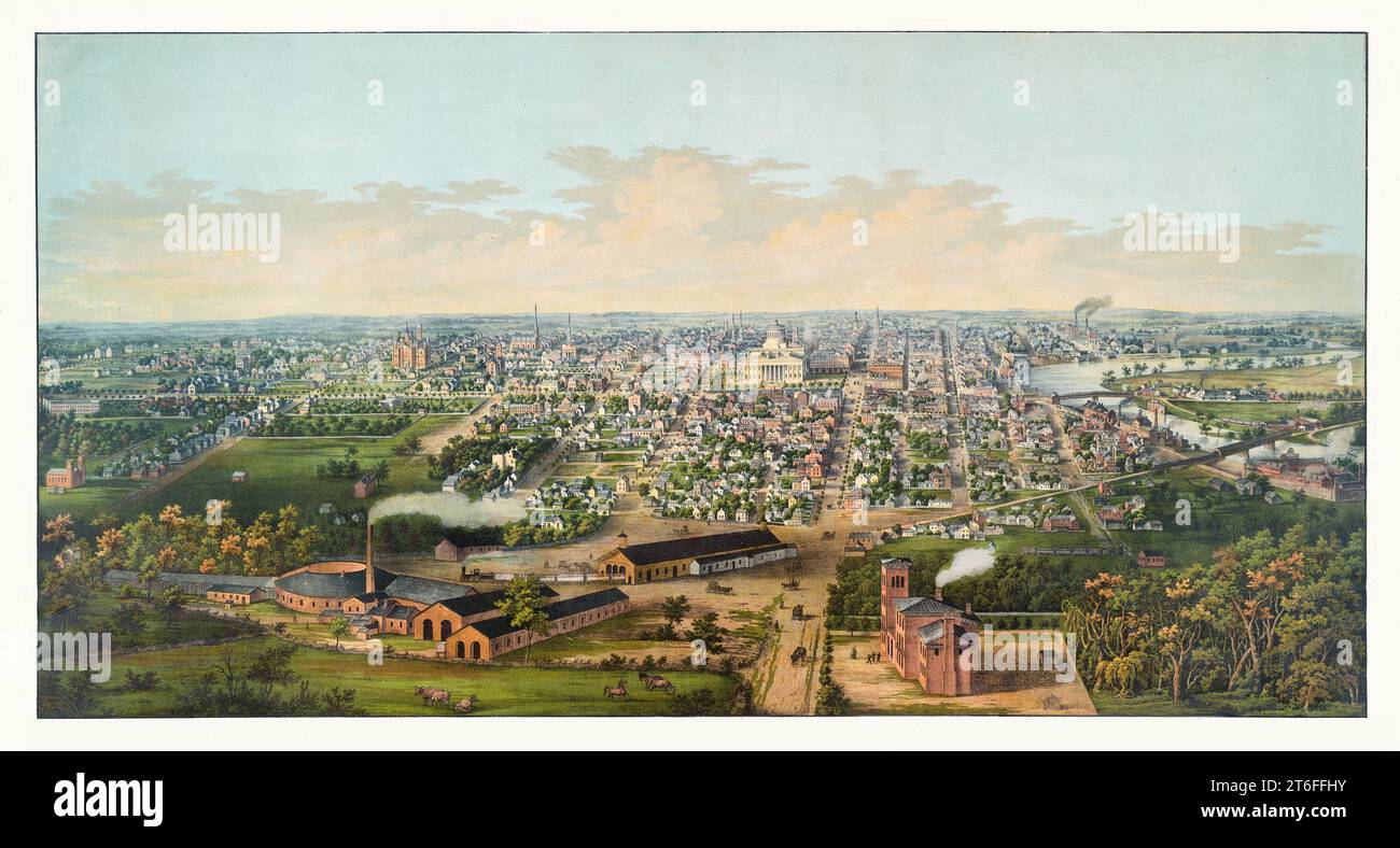 Old view of Columbus, Ohio. By Palmatary, publ. in the U.S. ca 1867 Stock Photo