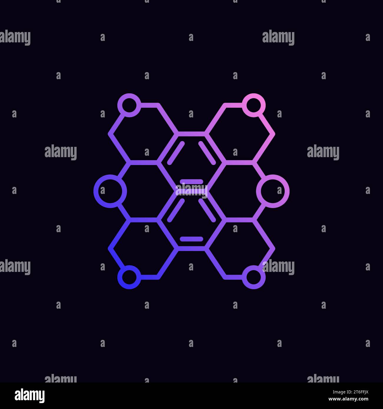 Molecular Hexagonal Structure vector concept abstract linear purple icon on dark background Stock Vector
