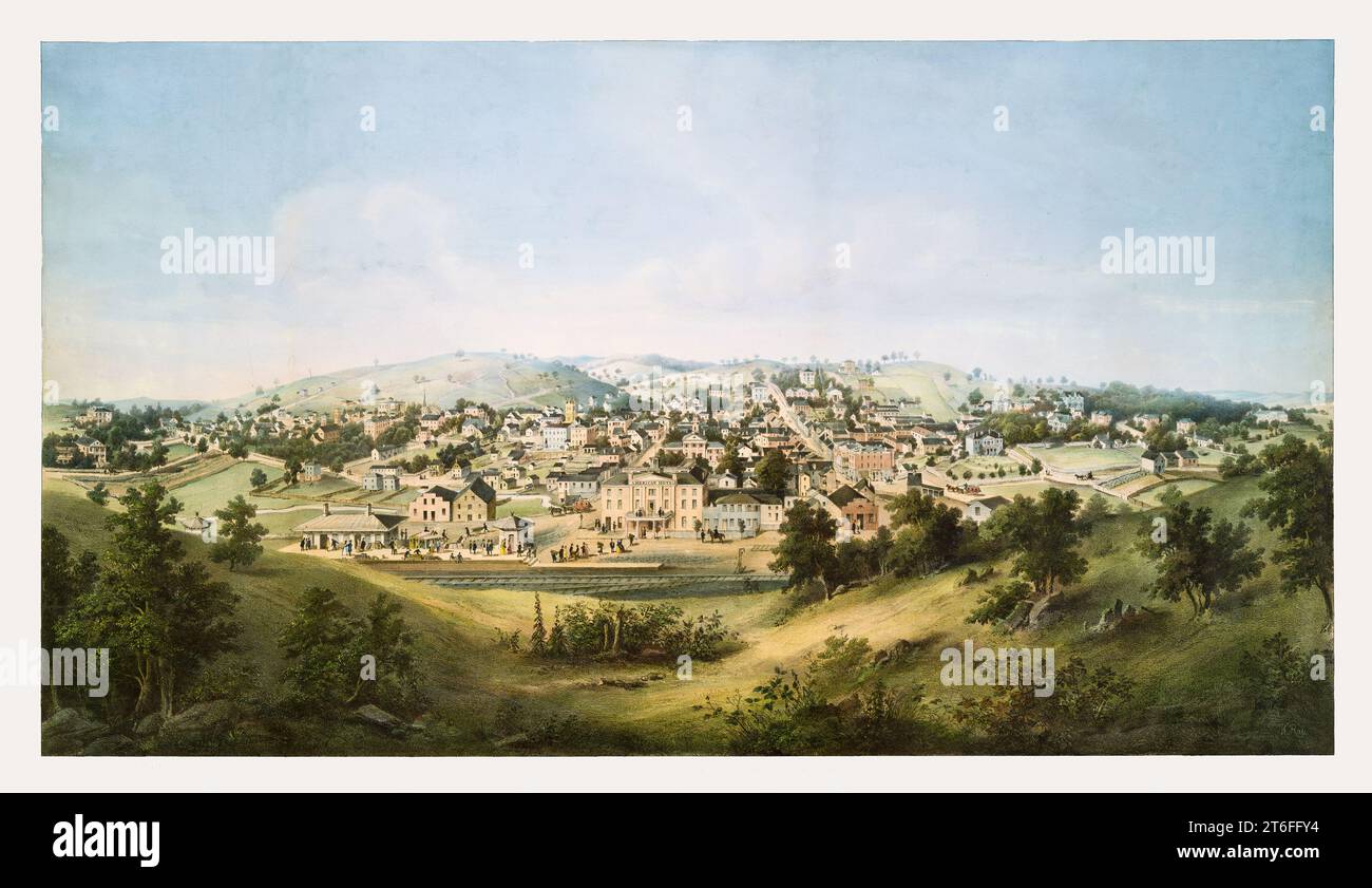 Old view of Staunton, Virginia. By E. Beyer, publ. in Virginia, 1857 Stock Photo