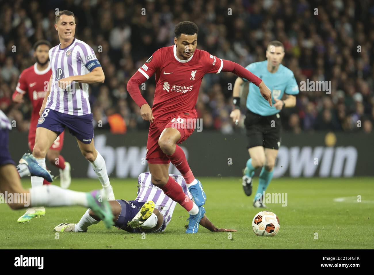 Cody Gakpo of Liverpool during the UEFA Europa League, Group E football match between Toulouse FC and Liverpool FC on November 9, 2023 at the Stadium in Toulouse, France Stock Photo