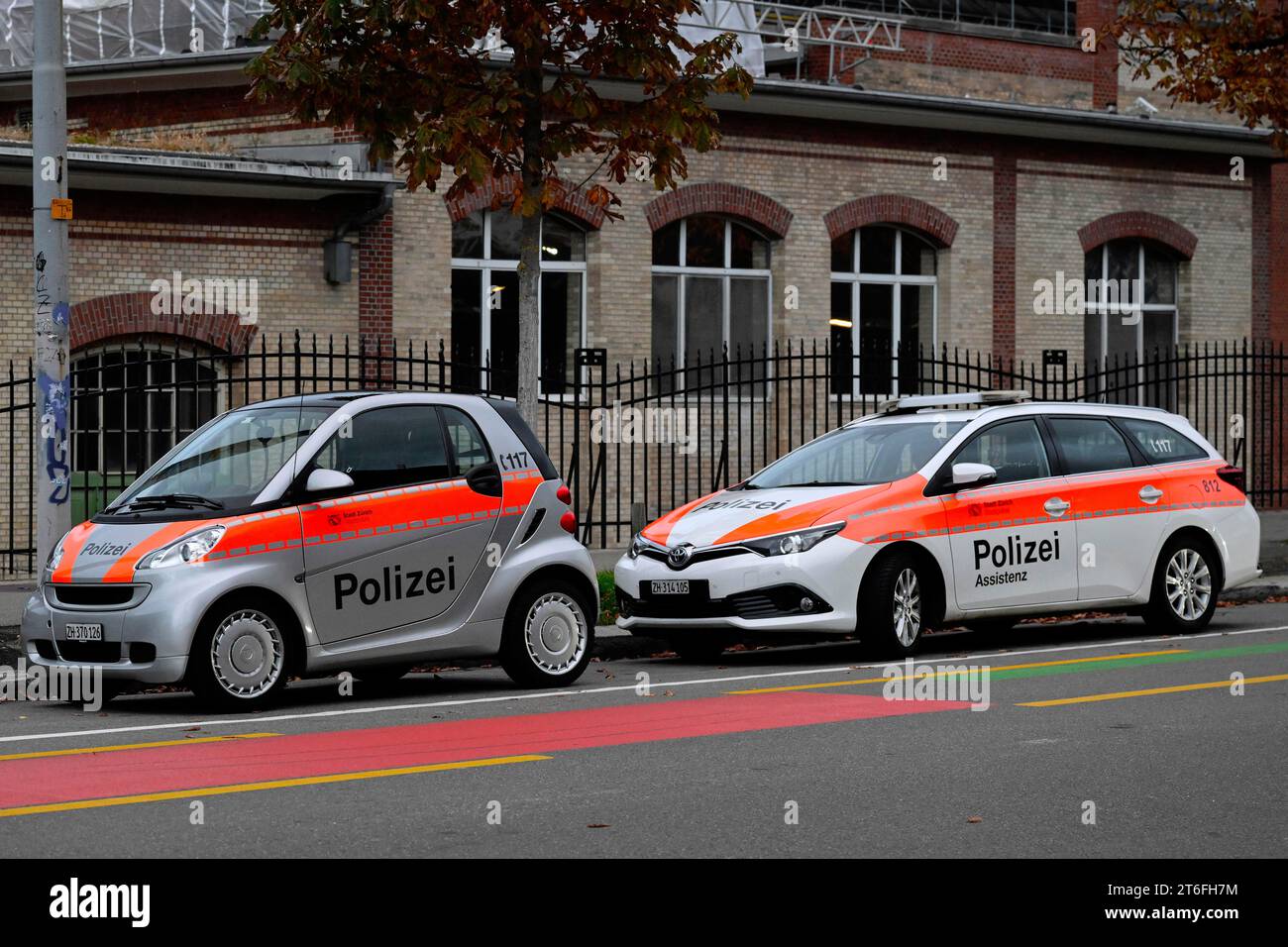 Smart and Toyota police cars Zurich city police, Switzerland Stock Photo