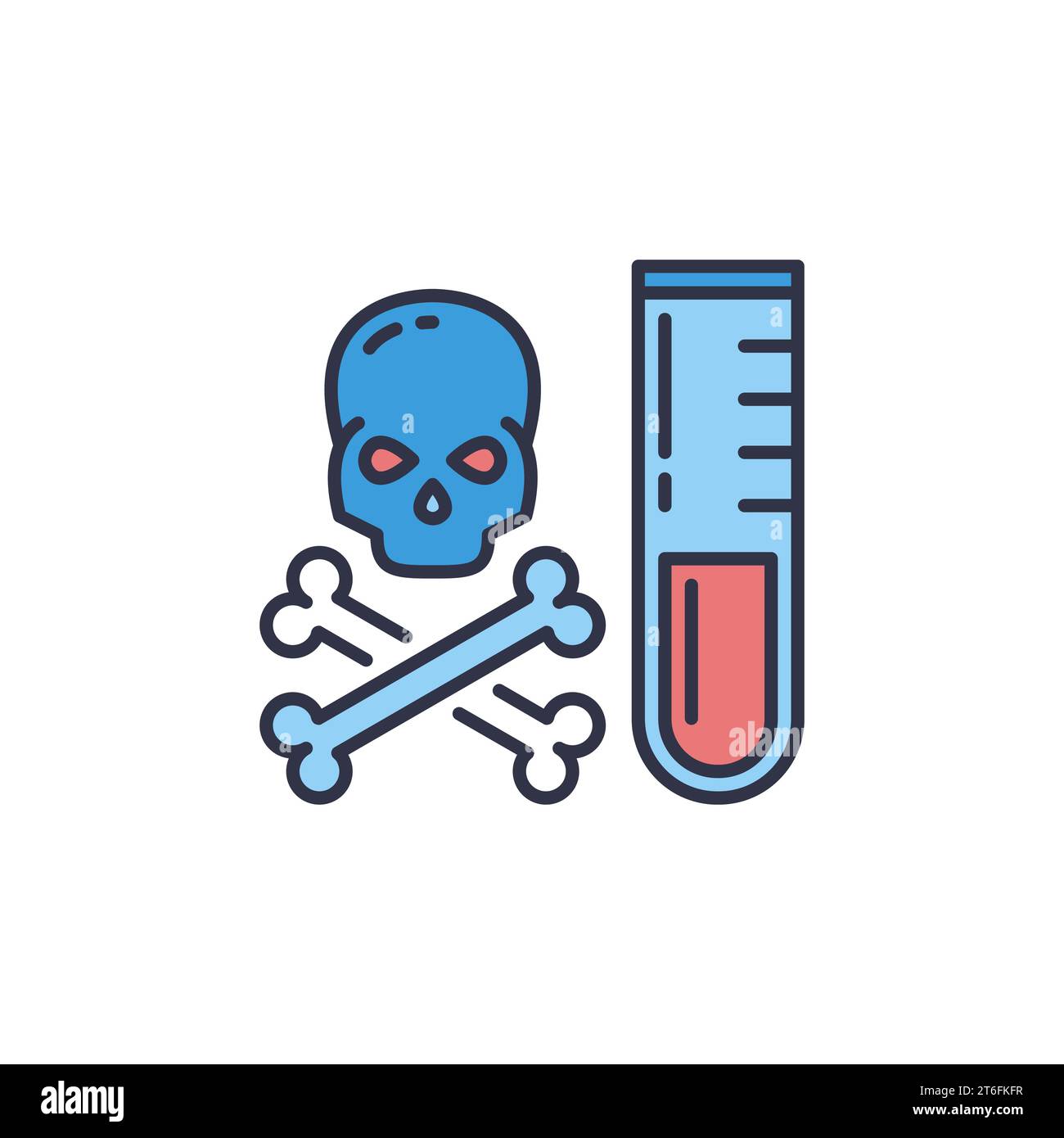 Test Tube with Skull and Bones vector Dangerous Chemicals concept colored icon or symbol Stock Vector