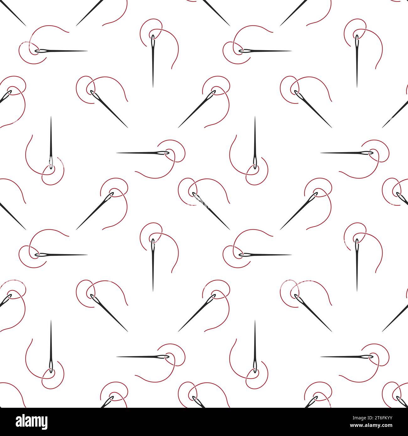 Sewing Needle with Thread simple vector Handicraft concept geometric seamless pattern for Tailor Stock Vector