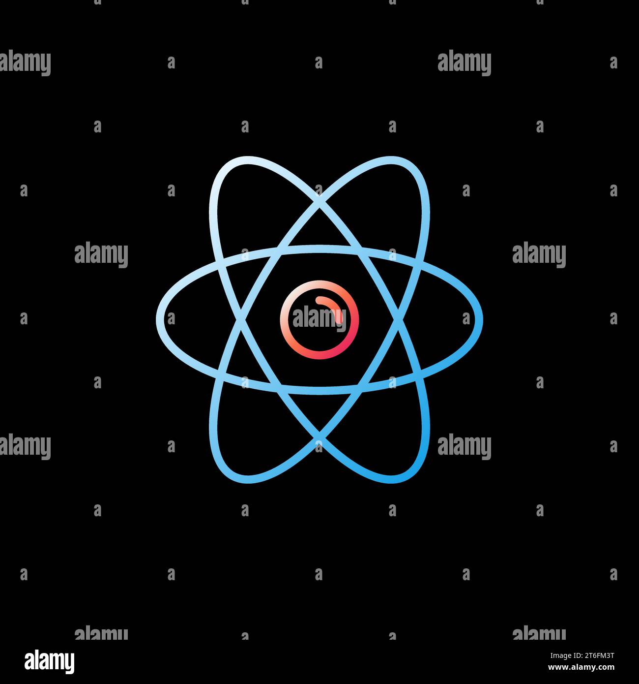 Blue Atom vector concept thin line colorful modern icon on dark background Stock Vector