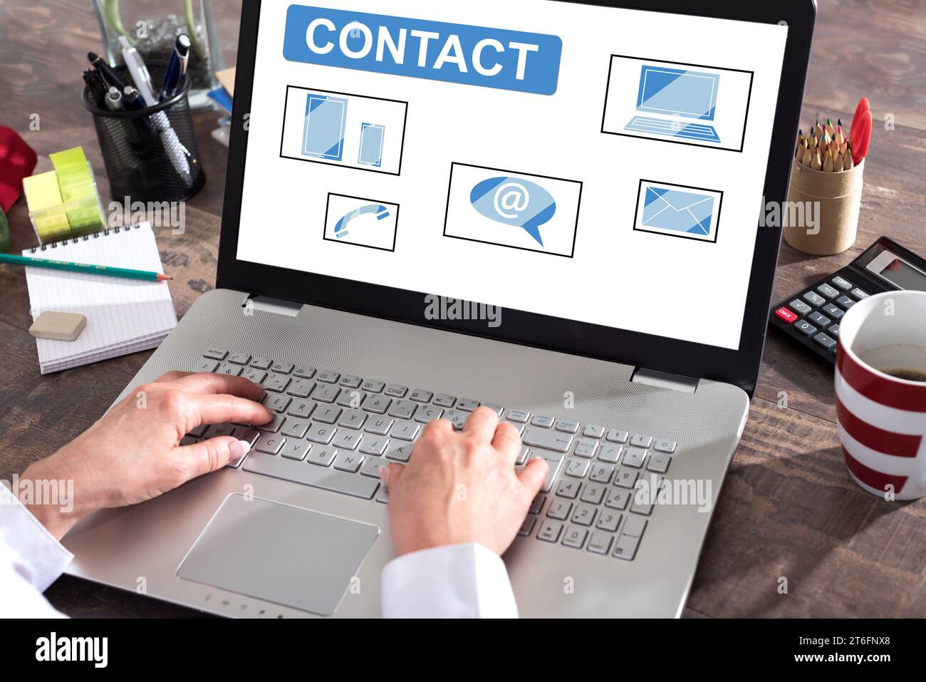 Contact concept shown on a laptop screen Stock Photo