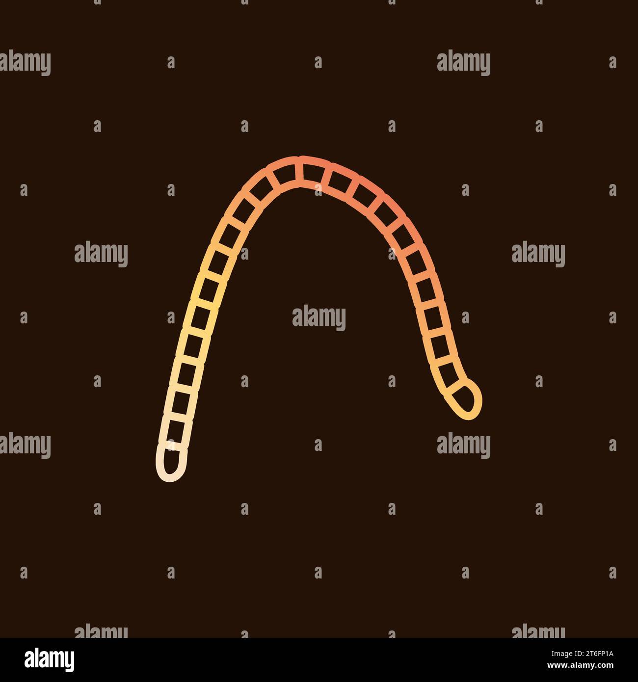 Tapeworm vector concept yellow thin line icon on dark background Stock Vector