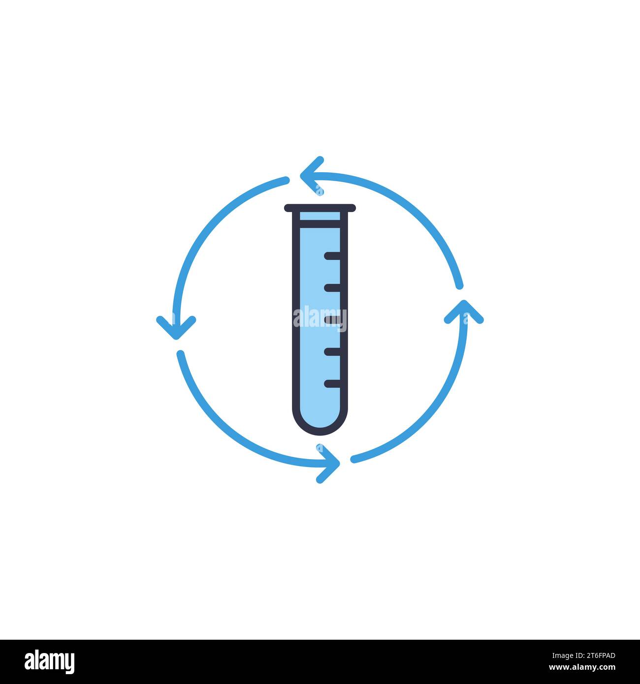 Test Tube inside Round Arrows vector concept blue icon or logo element Stock Vector