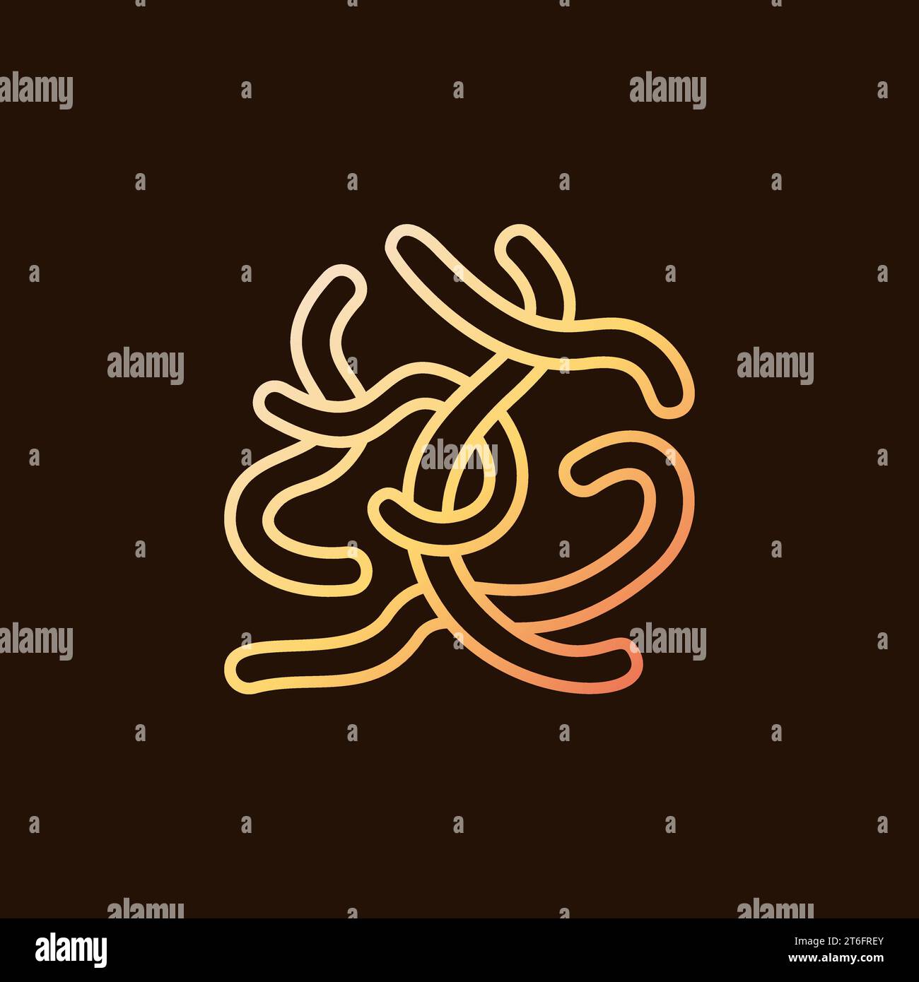 Nemathelminthes Roundworms vector concept yellow outline icon on dark background Stock Vector