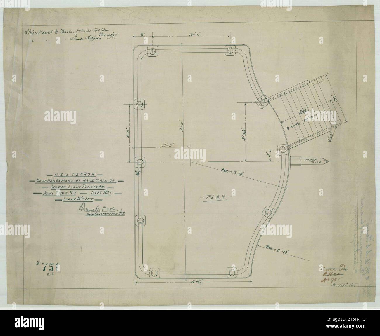 USS Terror (BM-4)- Rearrangement Of Hand Rail On Search Light Platform ...